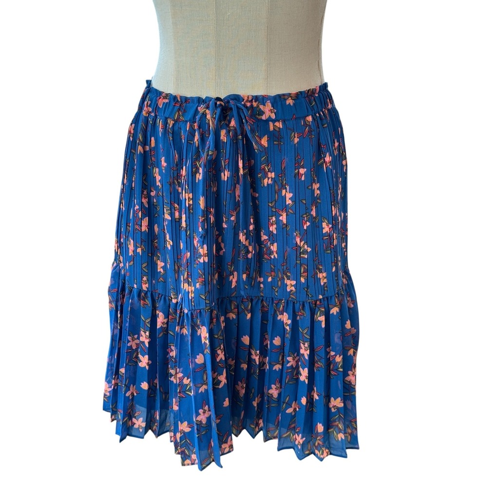 Scotch‎ & Soda Maison Scotch Aloha Hula Blue Floral Pleated Tiered Skirt Large